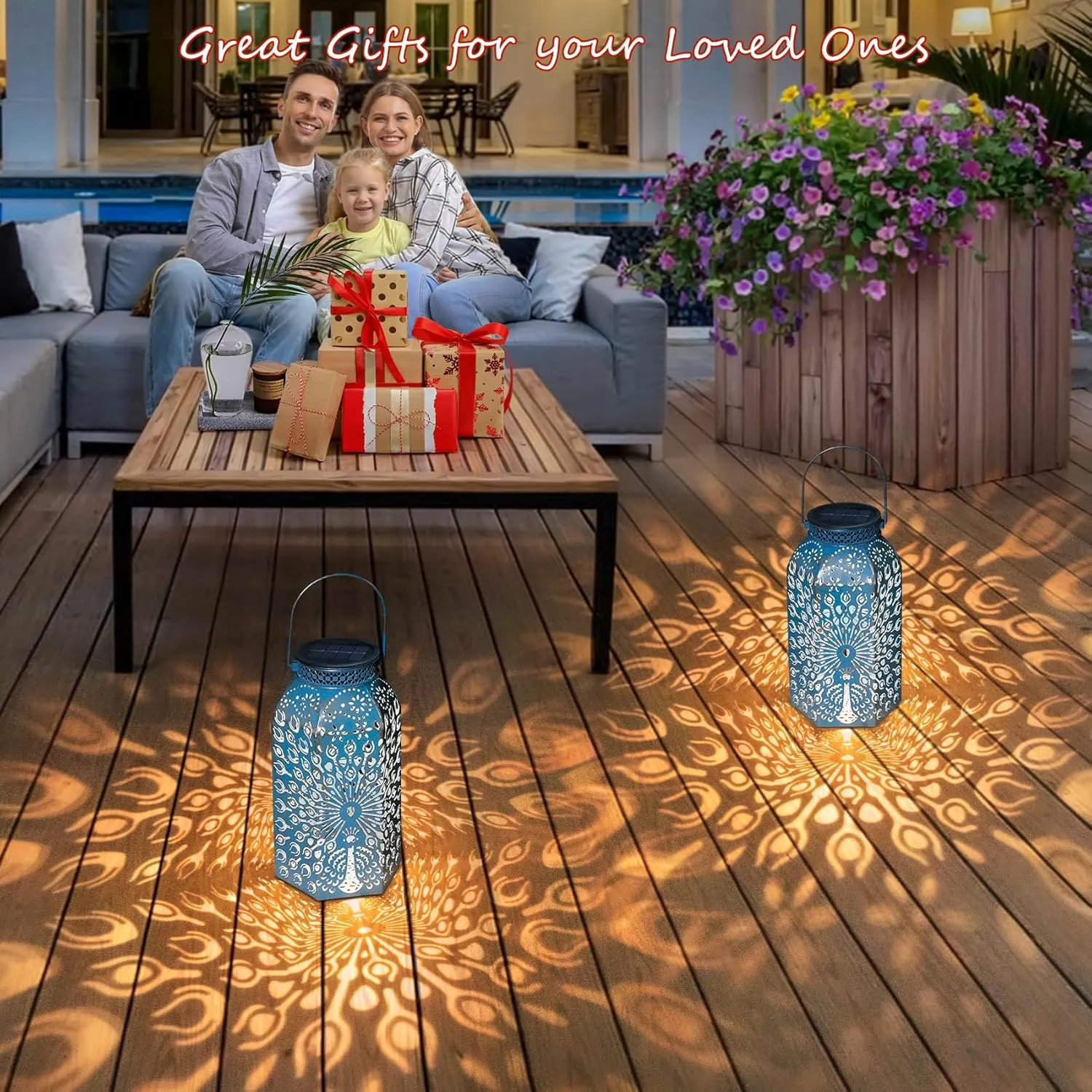 Outdoor Solar Lanterns Waterproof Peacock Garden Gifts Women Mom, Big Solar Lights, Garden Decor, Yard Art, Outside, Patio Ornaments, Birthday, Mothers' Day Birthday Gifts (2Pack, Blue Gold