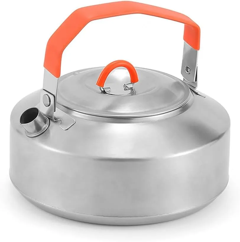 Outdoor Stainless Steel Kettle AntiScalding SilicaGel Handle Camping Coffee Kettle Portable Coffee Pot Picnic Cooker 1L Teapot Cooking Accessory