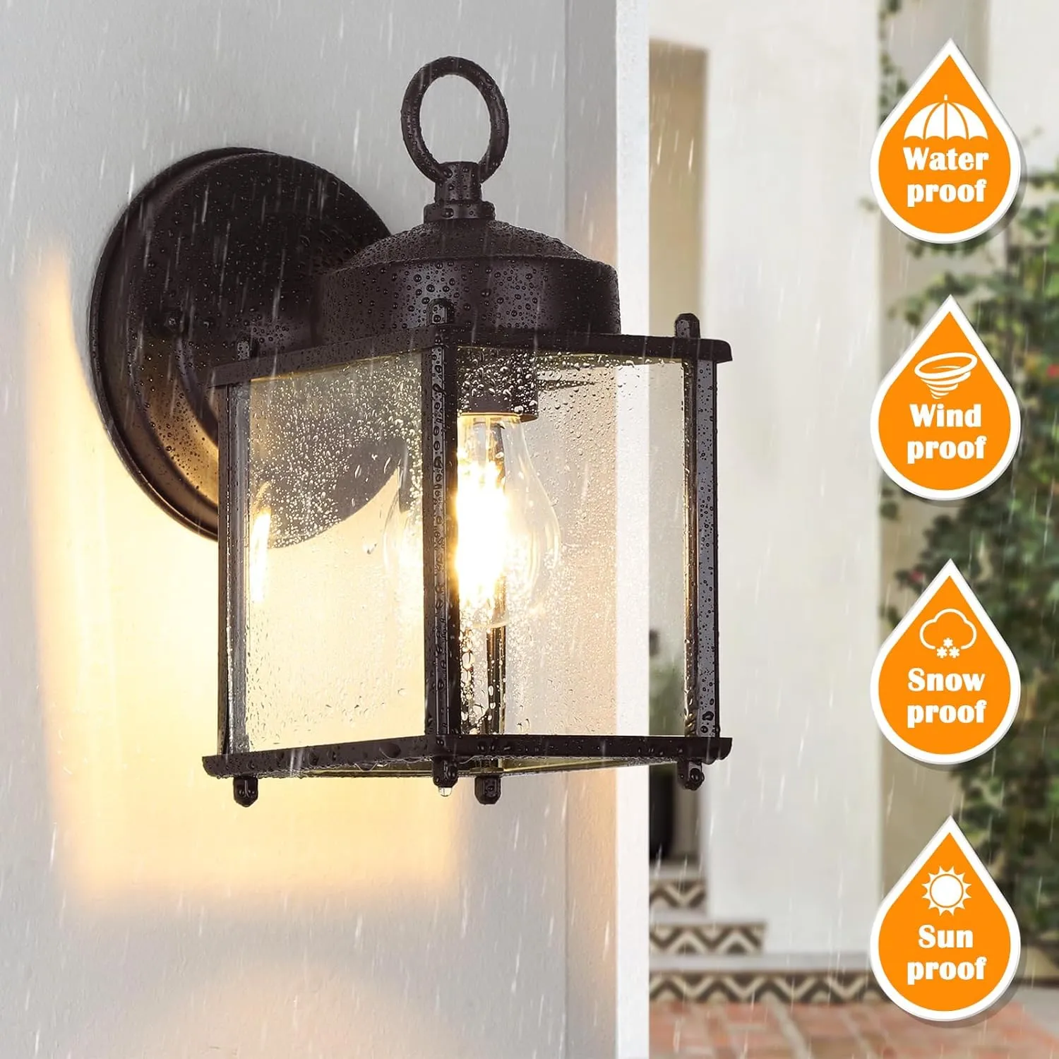 Outdoor Wall Lantern, Exterior Dark Chocolate Waterproof Wall Sconce Lighting Fixture, Front Door Wall Lamp with Clear Beveled Glass, 2 Pack