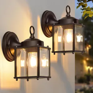 Outdoor Wall Lantern, Exterior Dark Chocolate Waterproof Wall Sconce Lighting Fixture, Front Door Wall Lamp with Clear Beveled Glass, 2 Pack