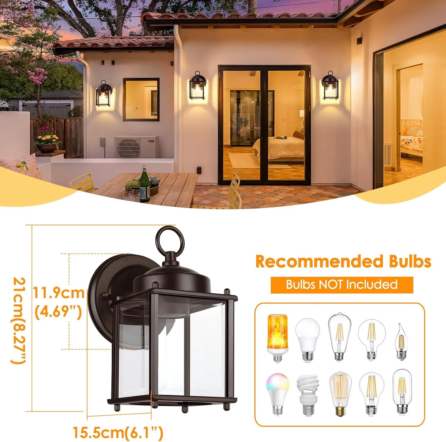 Outdoor Wall Lantern, Exterior Dark Chocolate Waterproof Wall Sconce Lighting Fixture, Front Door Wall Lamp with Clear Beveled Glass, 2 Pack