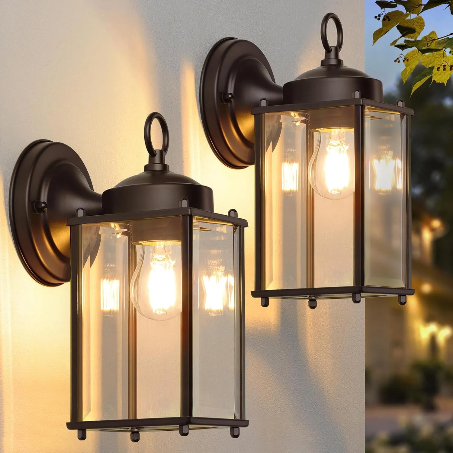 Outdoor Wall Lantern, Exterior Waterproof Wall Sconce Light Fixtures, Dark Chocolate Front Door Lighting, Anti-Rust Porch Lamp, 2 Pack