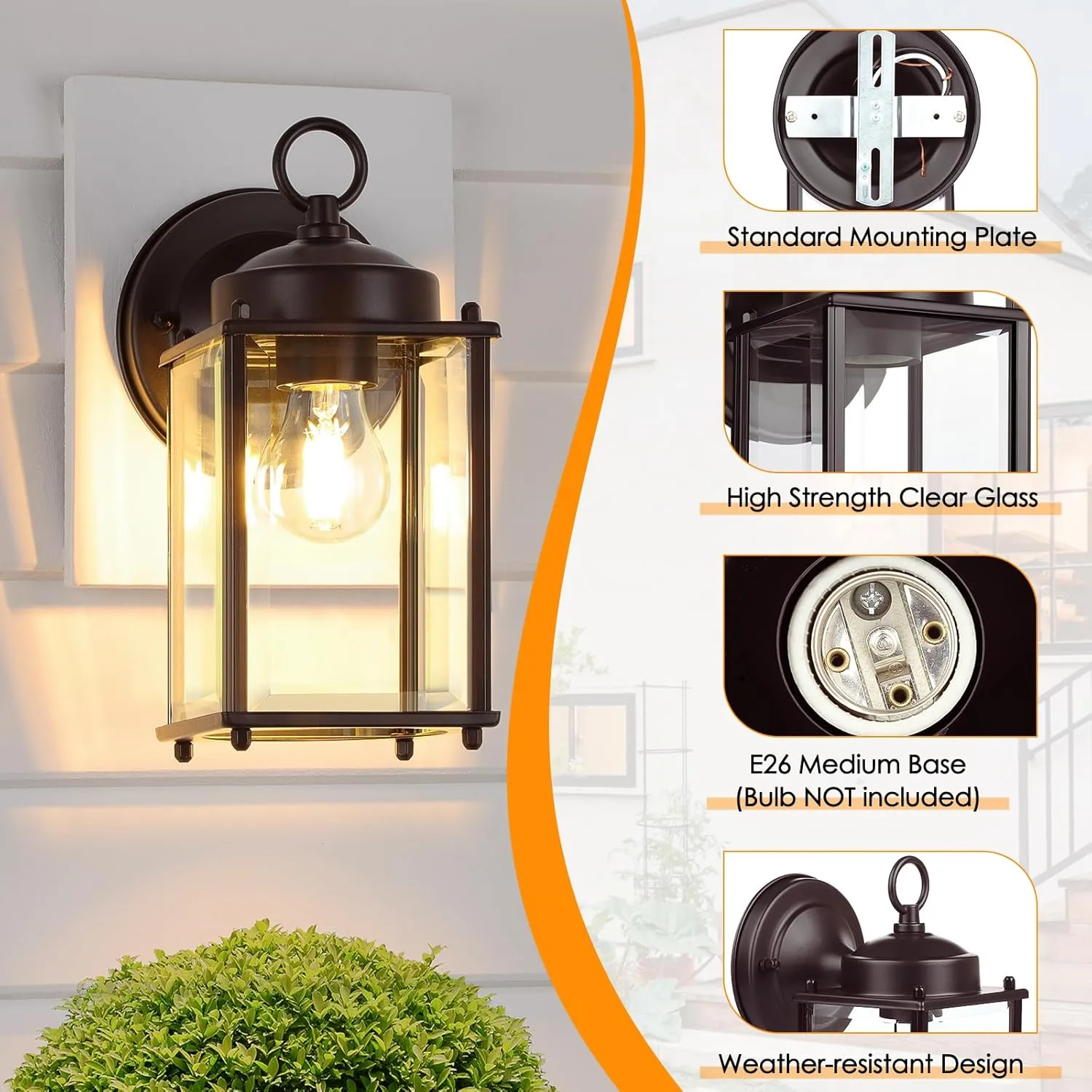 Outdoor Wall Lantern, Exterior Waterproof Wall Sconce Light Fixtures, Dark Chocolate Front Door Lighting, Anti-Rust Porch Lamp, 2 Pack