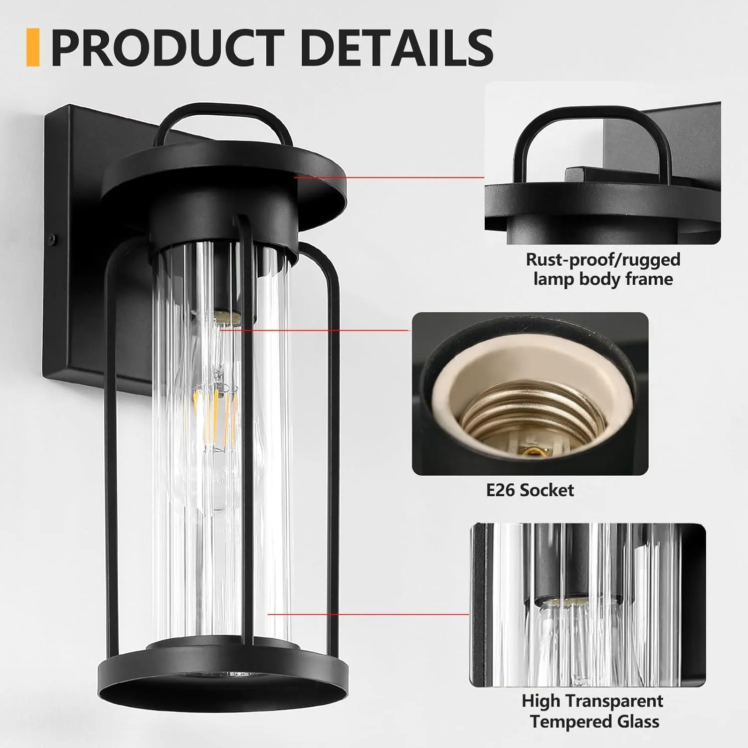 Outdoor Wall Light Fixtures, 14 Inch Large Exterior Waterproof Lanterns, Black Wall Sconce Lamp, Waterproof Lantern, Anti Rust Outside Coach Lights for House, Doorway, Garage (1 Pack Black)
