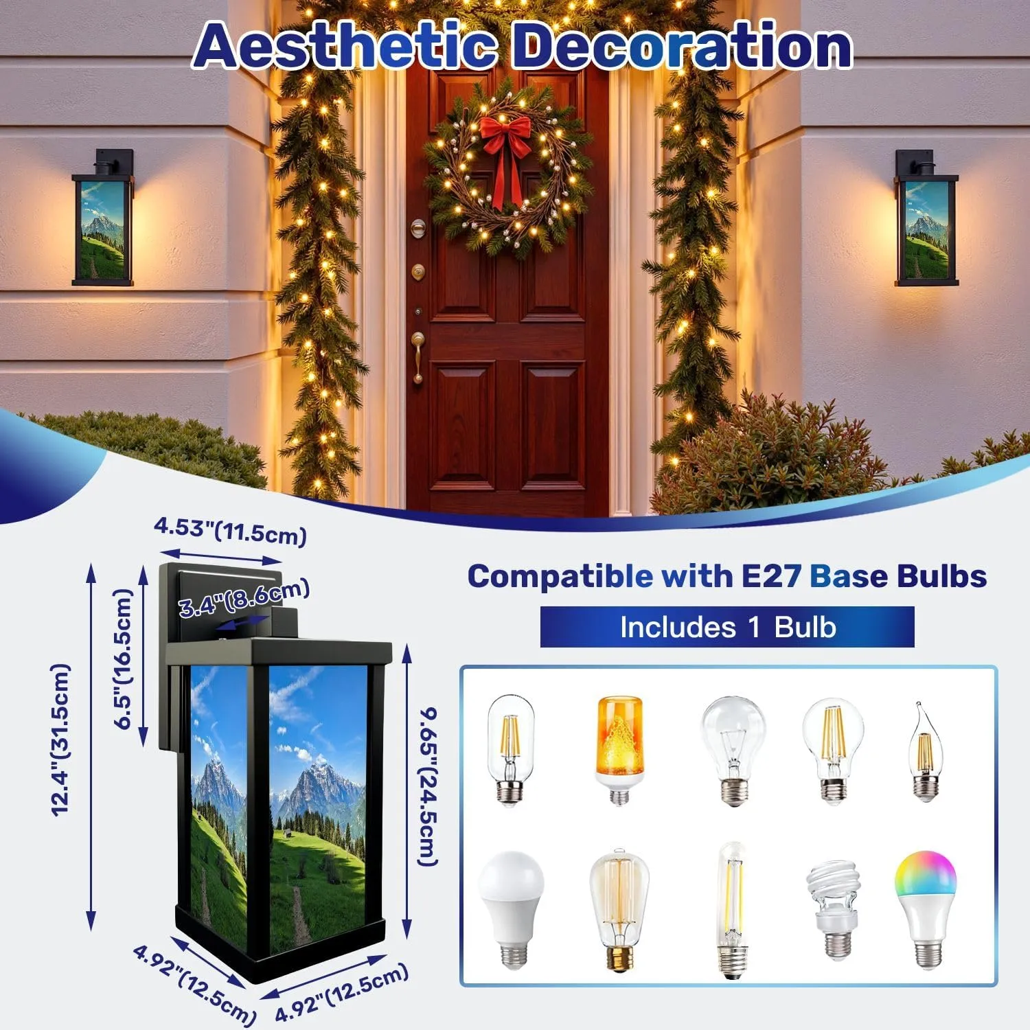 Outdoor Wall Light Fixtures Fantastic morning mood mountains glarus Sun alp View an alpine hut Exterior Waterproof Wall Sconce Lantern with Acrylic Shades Anti-Rust Lamp for Patio Doorway Garage