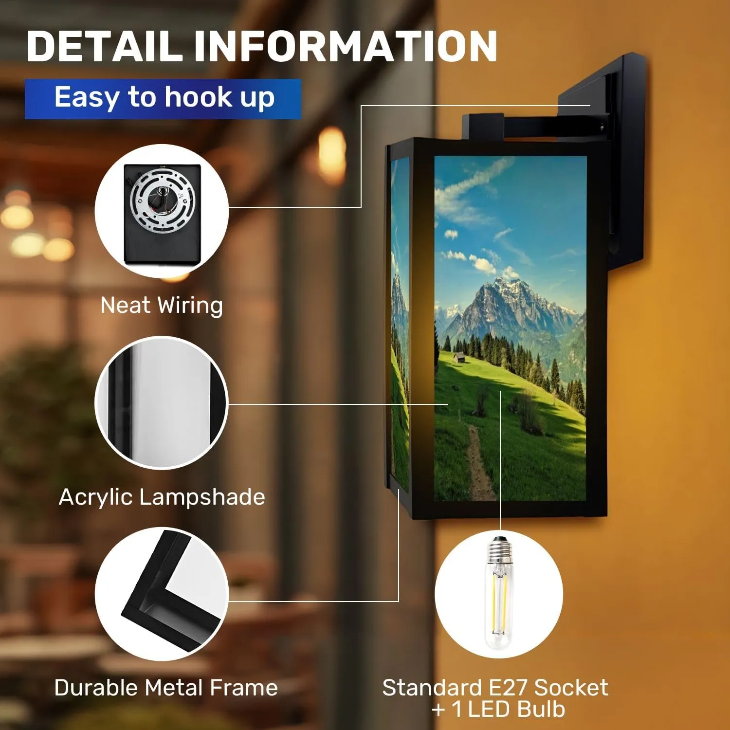 Outdoor Wall Light Fixtures Fantastic morning mood mountains glarus Sun alp View an alpine hut Exterior Waterproof Wall Sconce Lantern with Acrylic Shades Anti-Rust Lamp for Patio Doorway Garage