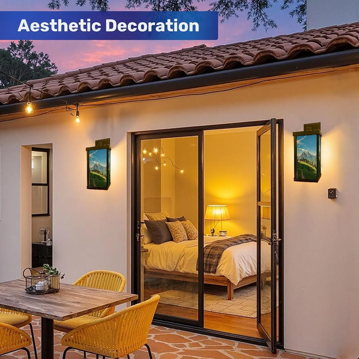 Outdoor Wall Light Fixtures Fantastic morning mood mountains glarus Sun alp View an alpine hut Exterior Waterproof Wall Sconce Lantern with Acrylic Shades Anti-Rust Lamp for Patio Doorway Garage