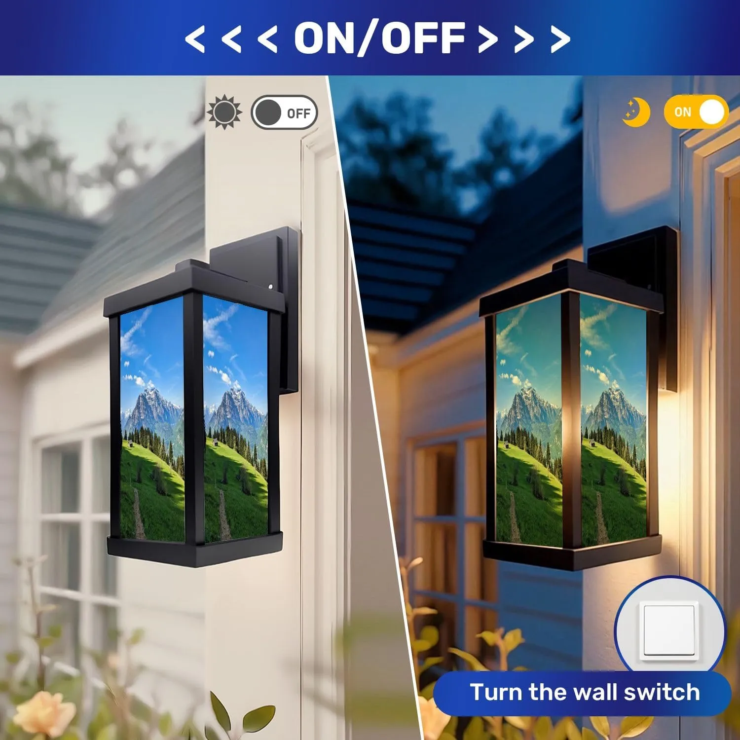 Outdoor Wall Light Fixtures Fantastic morning mood mountains glarus Sun alp View an alpine hut Exterior Waterproof Wall Sconce Lantern with Acrylic Shades Anti-Rust Lamp for Patio Doorway Garage