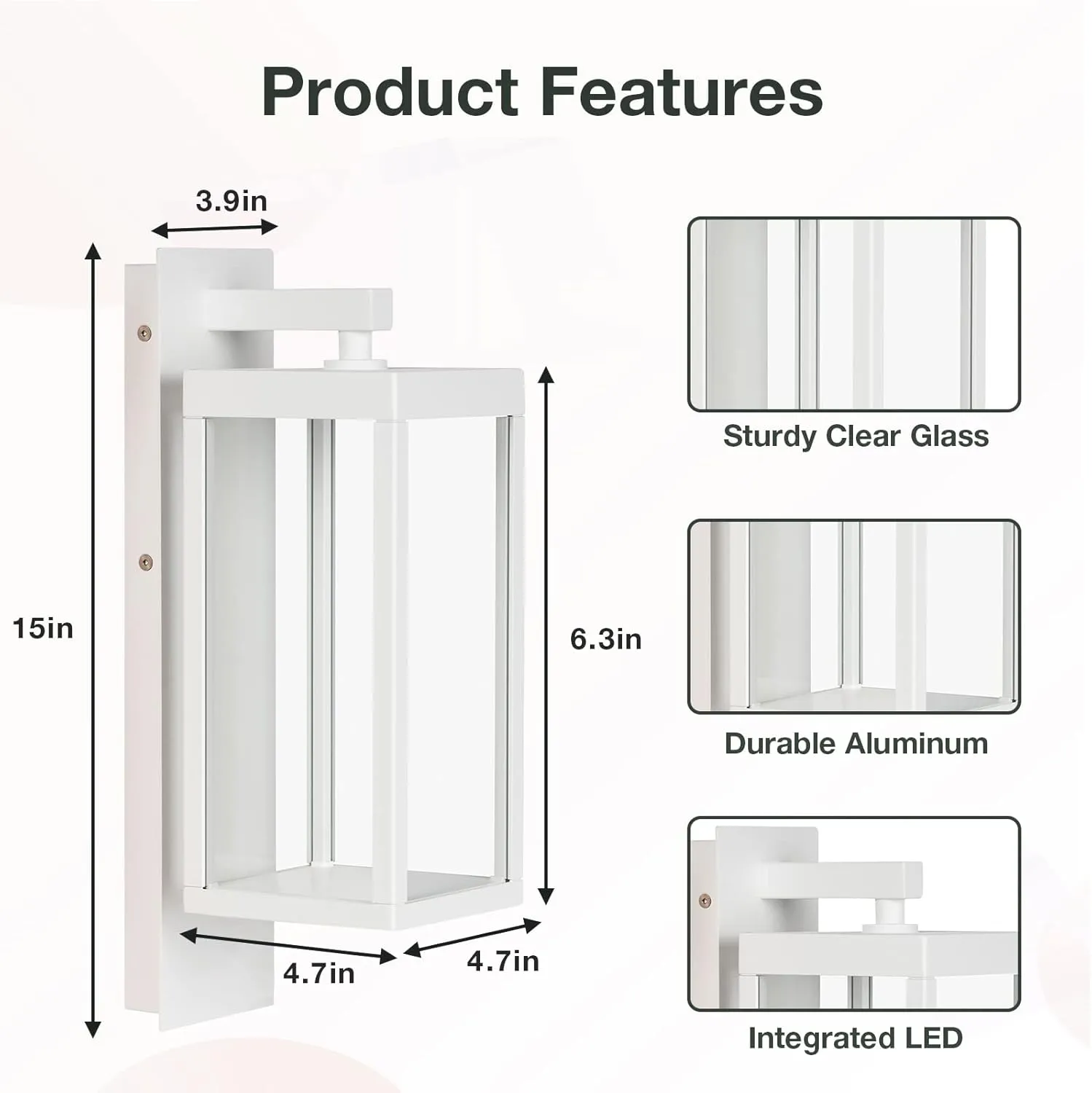 Outdoor Wall Sconce Light LED Wall Mount Lantern Waterproof Exterior Wall Light Fixtures with Clear Glass Shade, Aluminum Matte White Wall Lamps for Porch Entryway Doorway Front Door