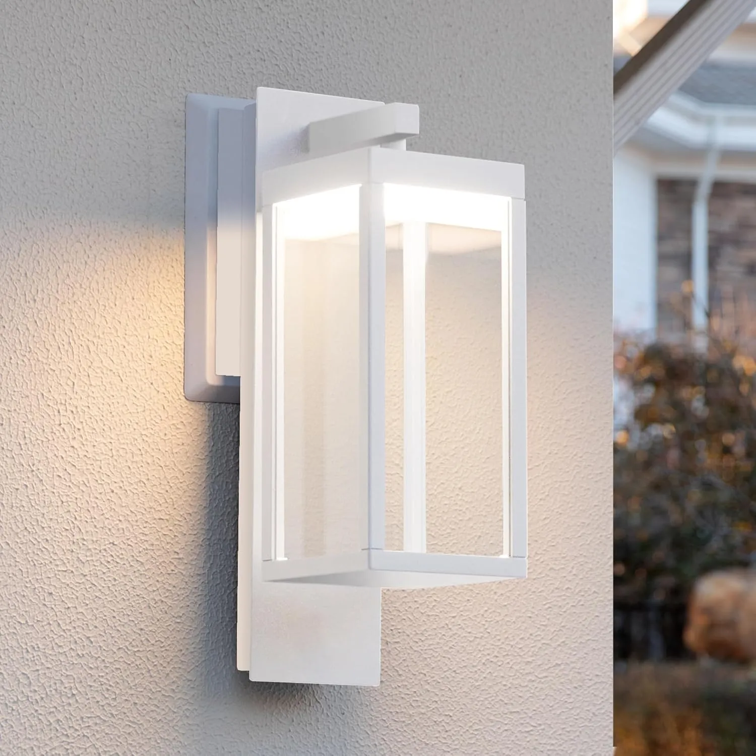 Outdoor Wall Sconce Light LED Wall Mount Lantern Waterproof Exterior Wall Light Fixtures with Clear Glass Shade, Aluminum Matte White Wall Lamps for Porch Entryway Doorway Front Door