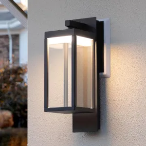 Outdoor Wall Sconce Lights LED Wall Mount Lantern Waterproof Exterior Wall Light Fixtures with Clear Glass Shade, Aluminum Matte Black Lamps for Porch Entryway Doorway Garage Garden Yard