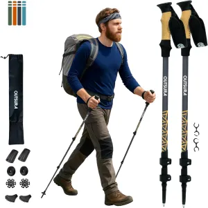 Outsura Trekking Poles for Hiking - Lightweight Collapsible Aircraft-Grade Aluminum Hiking Poles with Cork Grip & Quick Lock - Pair of 2 Walking Sticks with All Terrain Accessories