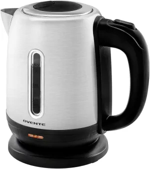 OVENTE Electric Tea Kettle Stainless Steel 1.2 Liter Portable Instant Water Boiler Heater 1100W Power Fast Boiling with Cordless Body and Automatic Shut Off for Coffee Milk Chocolate Silver KS22S
