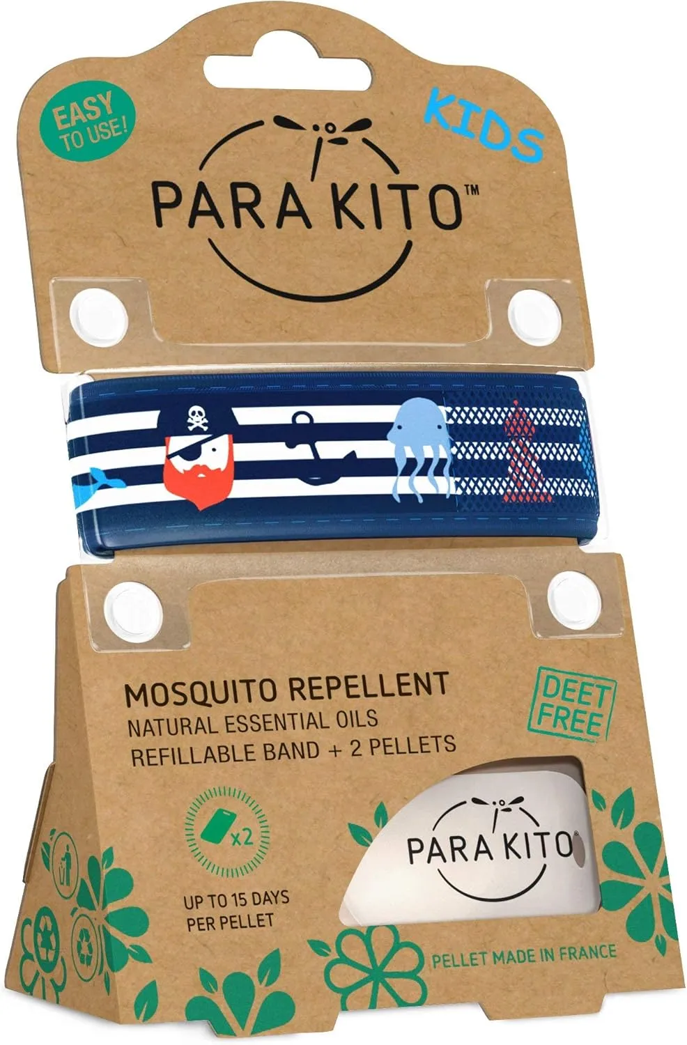 PARA'KITO Bug & Mosquito Bracelets for Kids | Mosquito Spray Alternative | Waterproof, Outdoor Insect Wristband w/Natural Essential Oils | Hiking, Trekking & Camping Accessories (Pirate)