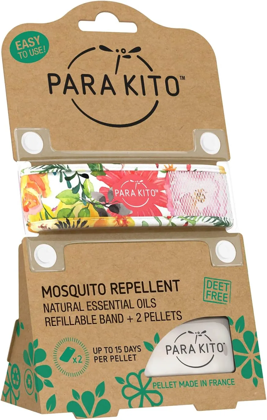 PARA'KITO Mosquito Insect & Bug Protection Wristband - Mosquito Stickers & Bug Spray Alternative - Summer Essentials, Beach Accessories, Hiking & Camping Essentials - Natural Essential Oils (Flowery)