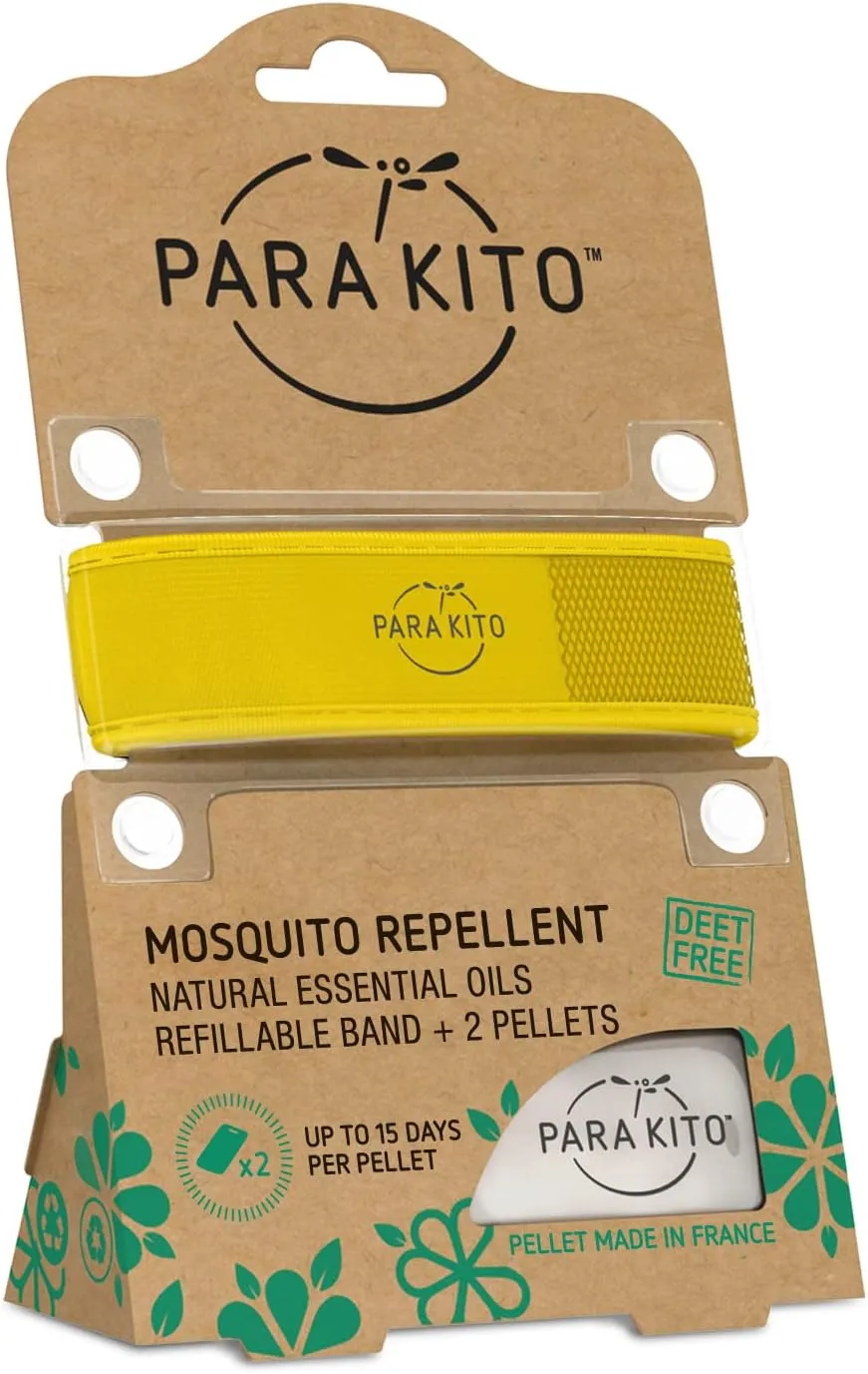 PARA'KITO Mosquito Insect & Bug Protection Wristband - Mosquito Stickers, Bug Spray Alternative Essentials for Beach, Camping, Desert Hiking, Christmas Bonfires - Natural Essential Oils (Yellow)