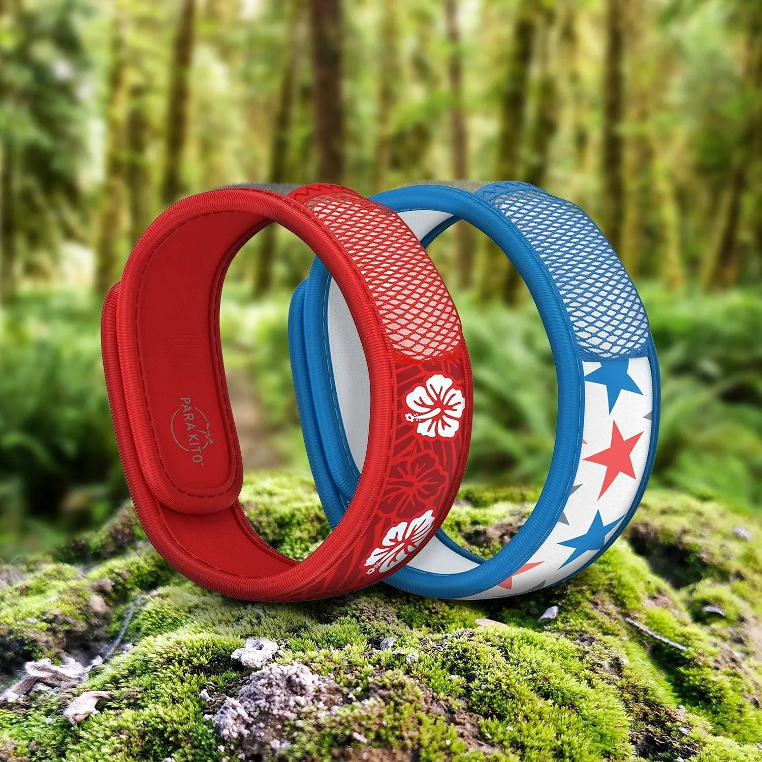 PARA'KITO Mosquito Repellent Bracelets   Refill Pellets Bundle, Mosquito Bracelets, Peppermint Oil, DEET Free Mosquito Repeller, Hiking Accessories, 2 Wristbands & 2 Refills (Hawaii   Stars)