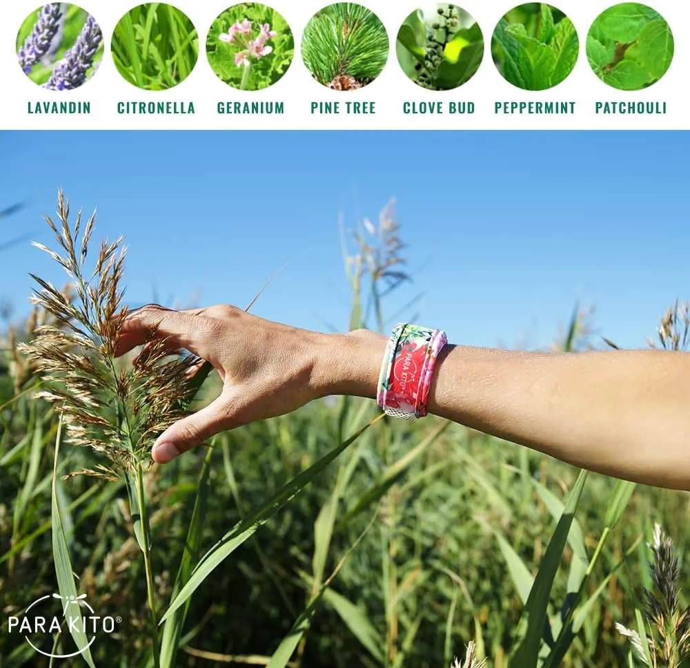 PARA'KITO Mosquito Repellent Bracelets   Refill Pellets Bundle, Mosquito Bracelets, Peppermint Oil, DEET Free Mosquito Repeller, Hiking Accessories, 2 Wristbands & 2 Refills (Hawaii   Stars)