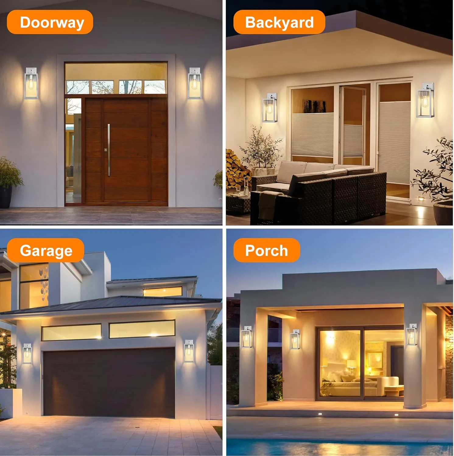 PARTPHONER Silver Dusk to Dawn Porch Lights Fixtures Wall Mount, Sensor Exterior Lighting Lamp Set of 2, Anti Rust Wall Sconce, Waterproof Outdoor Lantern for House Doorway, Garage