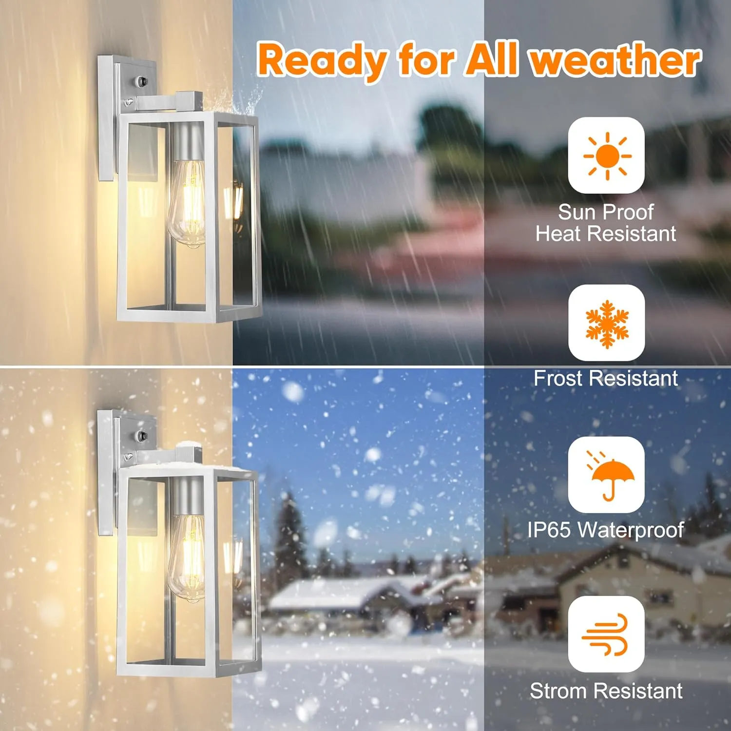 PARTPHONER Silver Dusk to Dawn Porch Lights Fixtures Wall Mount, Sensor Exterior Lighting Lamp Set of 2, Anti Rust Wall Sconce, Waterproof Outdoor Lantern for House Doorway, Garage