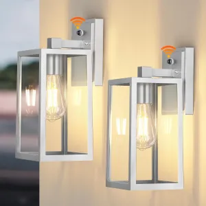 PARTPHONER Silver Dusk to Dawn Porch Lights Fixtures Wall Mount, Sensor Exterior Lighting Lamp Set of 2, Anti Rust Wall Sconce, Waterproof Outdoor Lantern for House Doorway, Garage