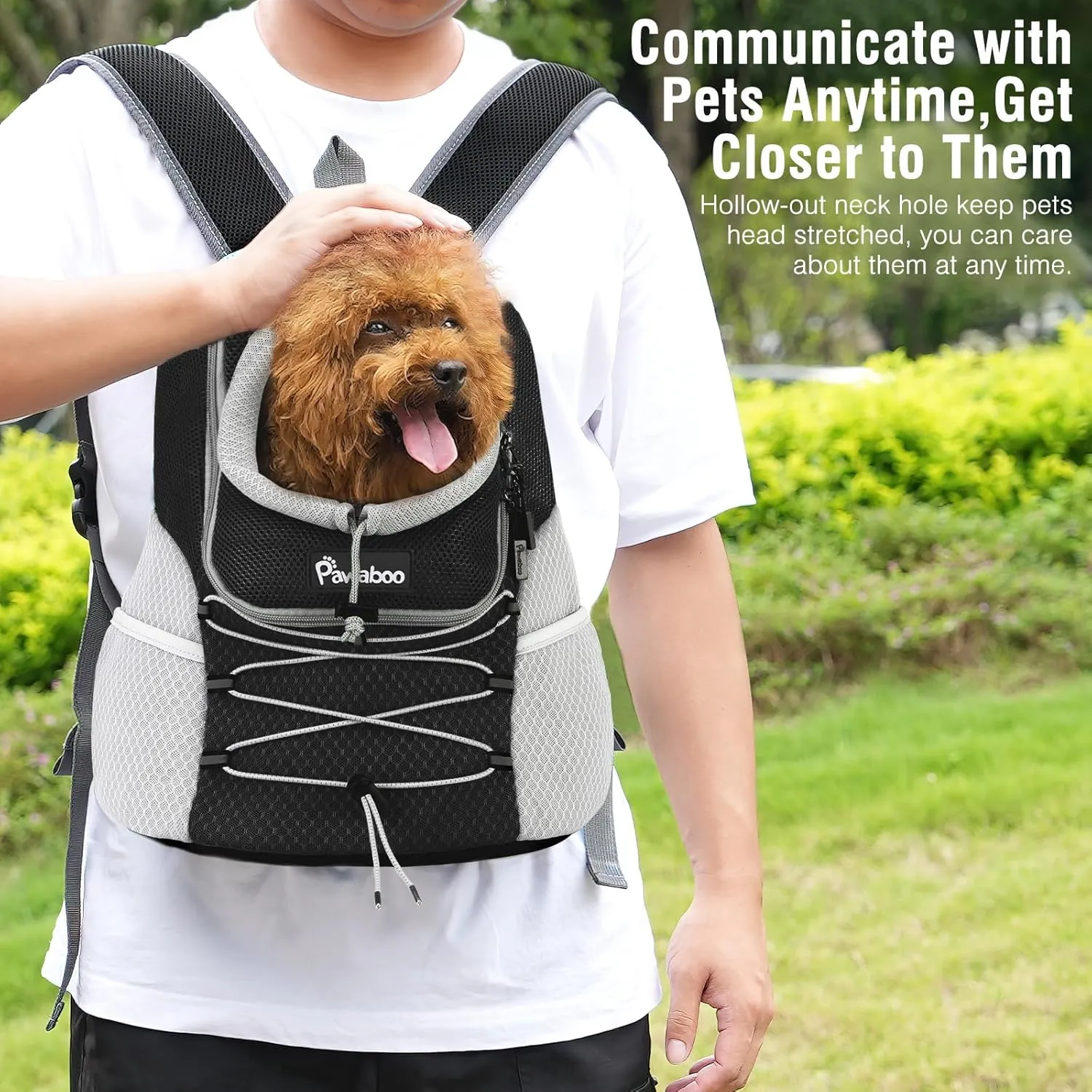 Pawaboo Pet Dog Carrier Backpack, Puppy Dog Travel Front Carrier for Small Medium Dogs Cats, Adjustable Breathable Dog Carrying Backpack with Safety Strips for Hiking, Walking (Black M Up to 10 lbs)