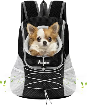 Pawaboo Pet Dog Carrier Backpack, Puppy Dog Travel Front Carrier for Small Medium Dogs Cats, Adjustable Breathable Dog Carrying Backpack with Safety Strips for Hiking, Walking (Black M Up to 10 lbs)