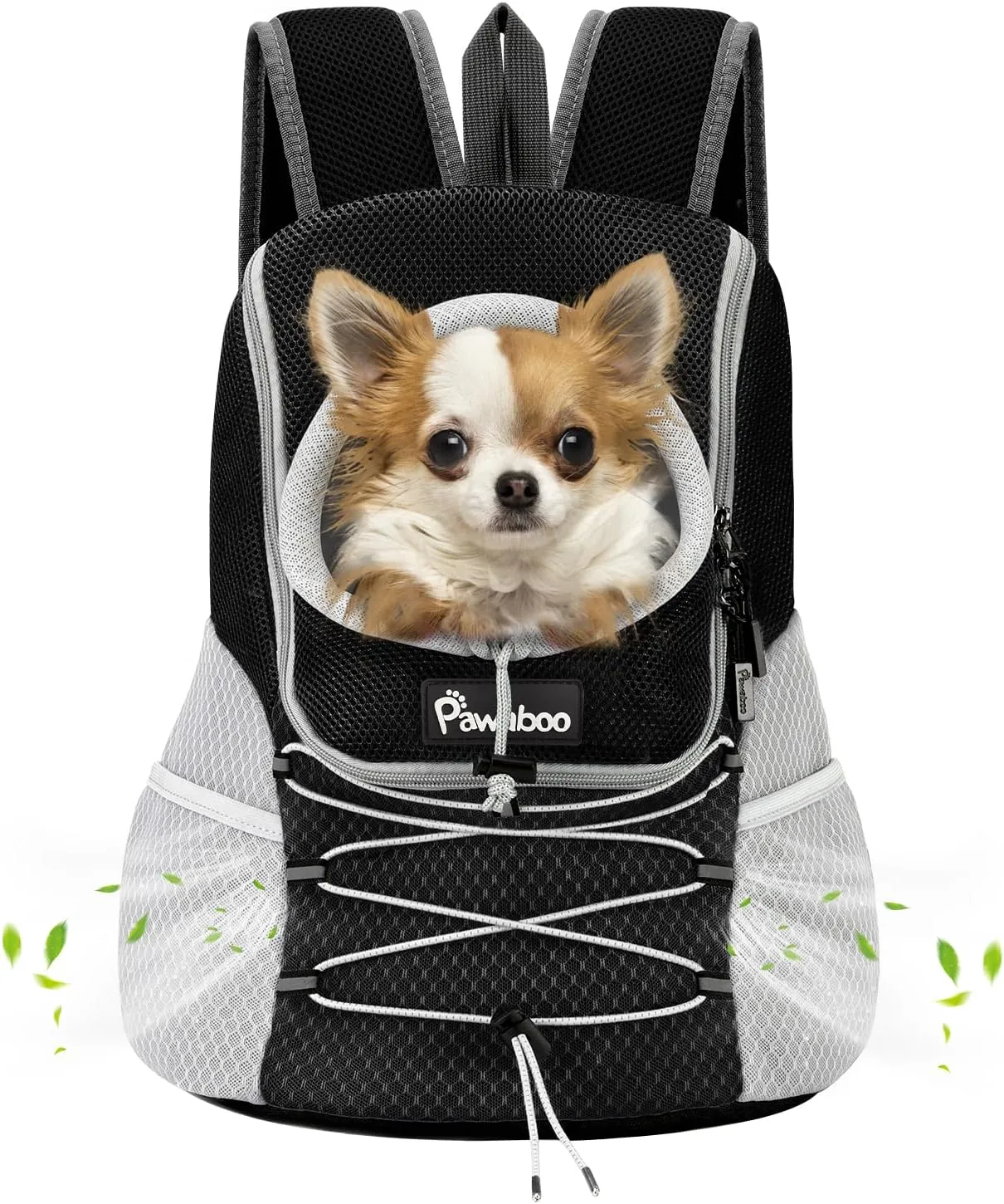 Pawaboo Pet Dog Carrier Backpack, Puppy Dog Travel Front Carrier for Small Medium Dogs Cats, Adjustable Breathable Dog Carrying Backpack with Safety Strips for Hiking, Walking (Black M Up to 10 lbs)