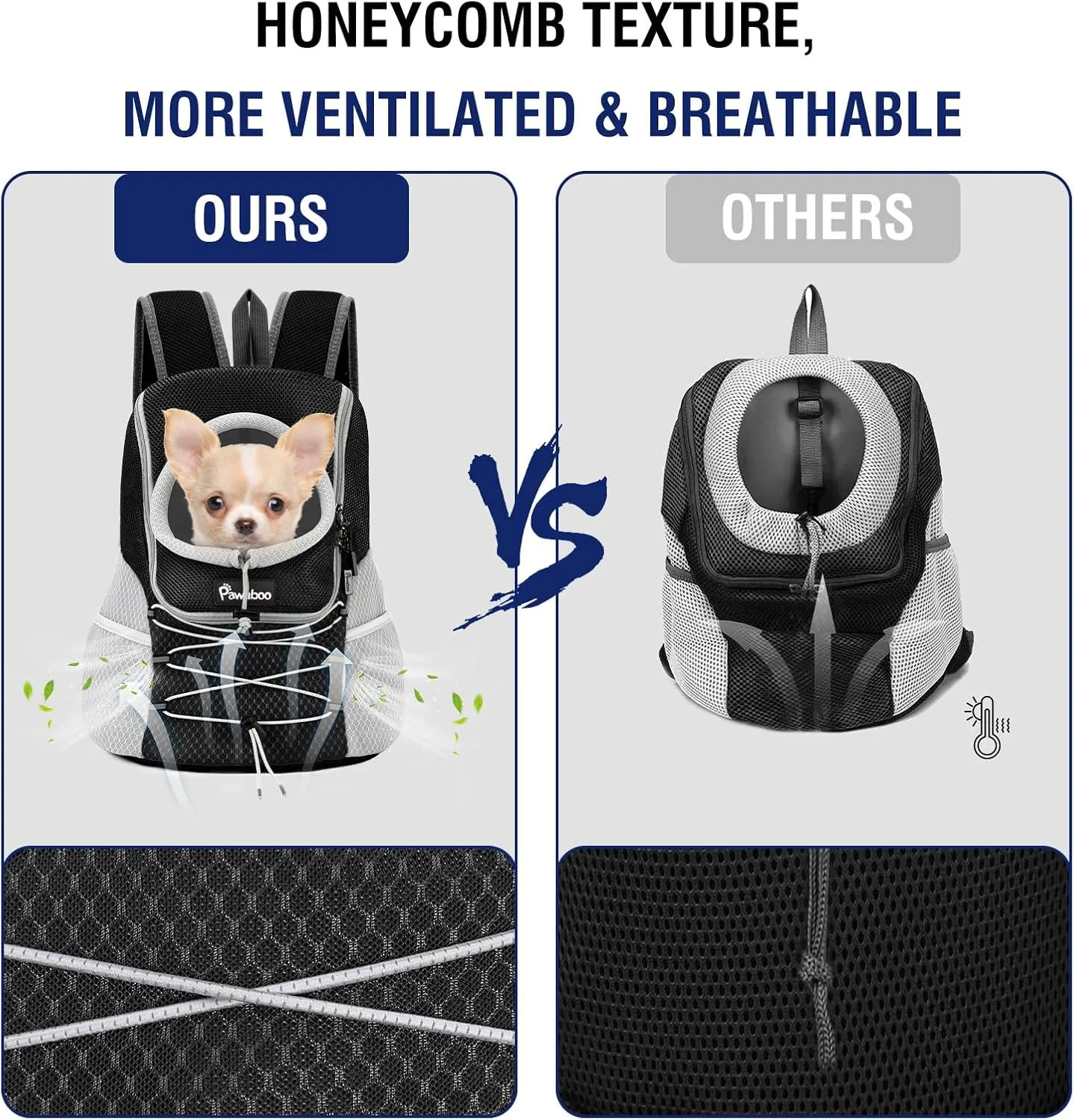 Pawaboo Pet Dog Carrier Backpack, Puppy Dog Travel Front Carrier for Small Medium Dogs Cats, Adjustable Breathable Dog Carrying Backpack with Safety Strips for Hiking, Walking (Black M Up to 10 lbs)
