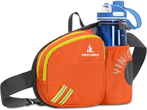 Peicees Waist Bag Fanny Pack with Water Bottle Holder for Men Women Hiking Running Dog Walking Fit All Phones (Bottle Not Included), Colorful Reflective Strip&Zipper-Orange