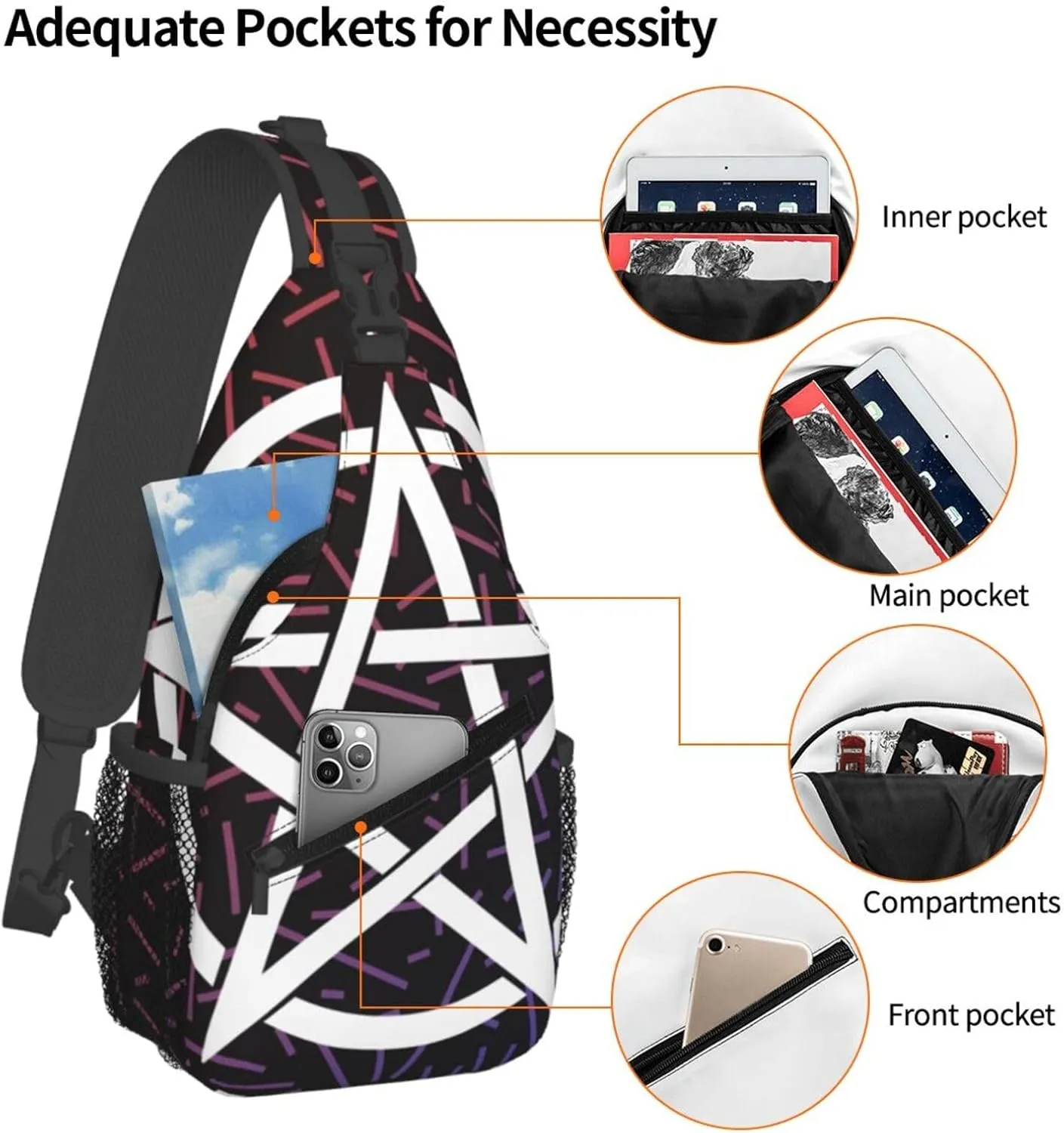 Pentagram Crossbody For Men Women Sling Chest Bag Shoulder Bag Lightweight One Strap Backpack Multipurpose Travel Hiking Daypack
