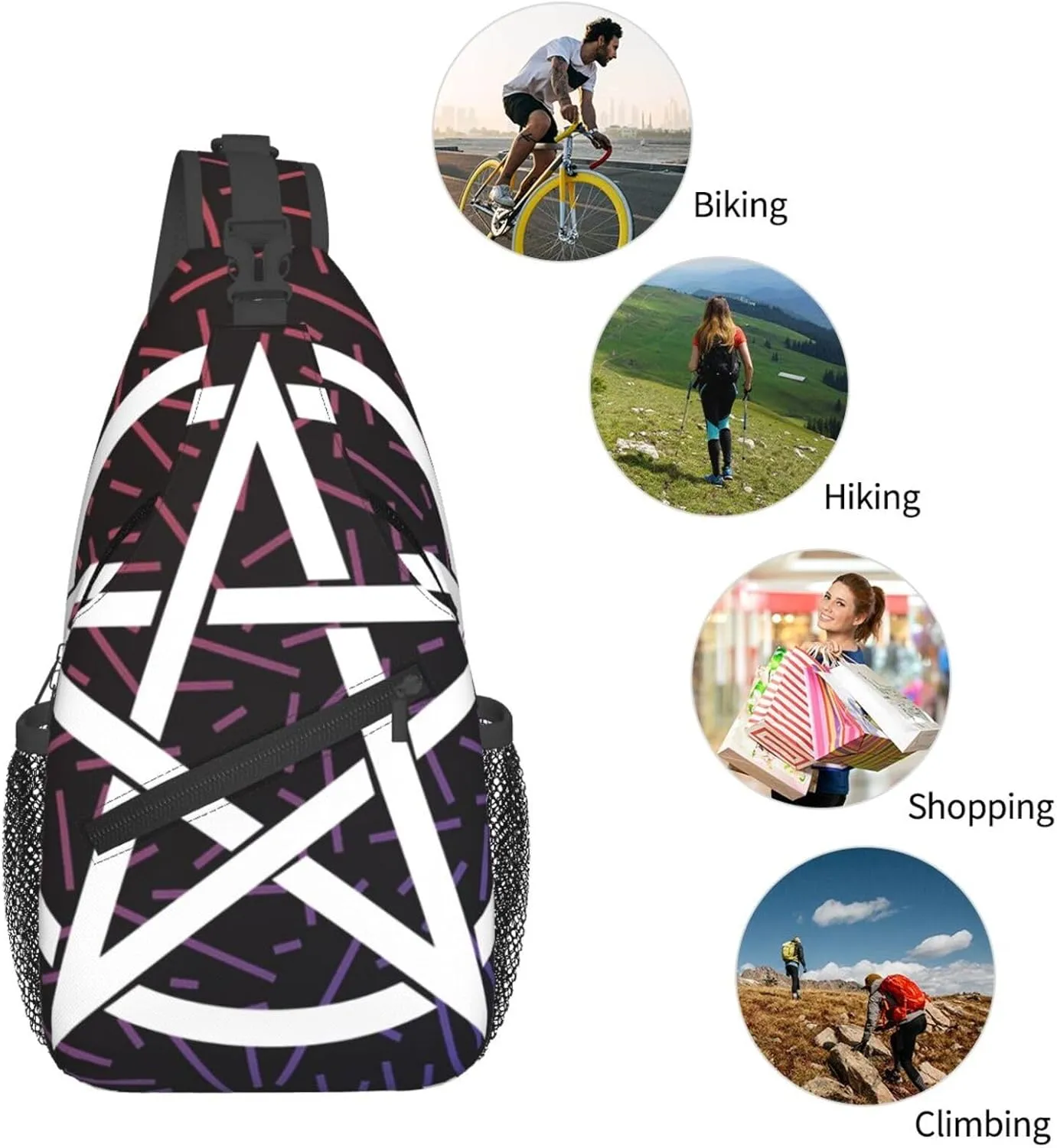Pentagram Crossbody For Men Women Sling Chest Bag Shoulder Bag Lightweight One Strap Backpack Multipurpose Travel Hiking Daypack