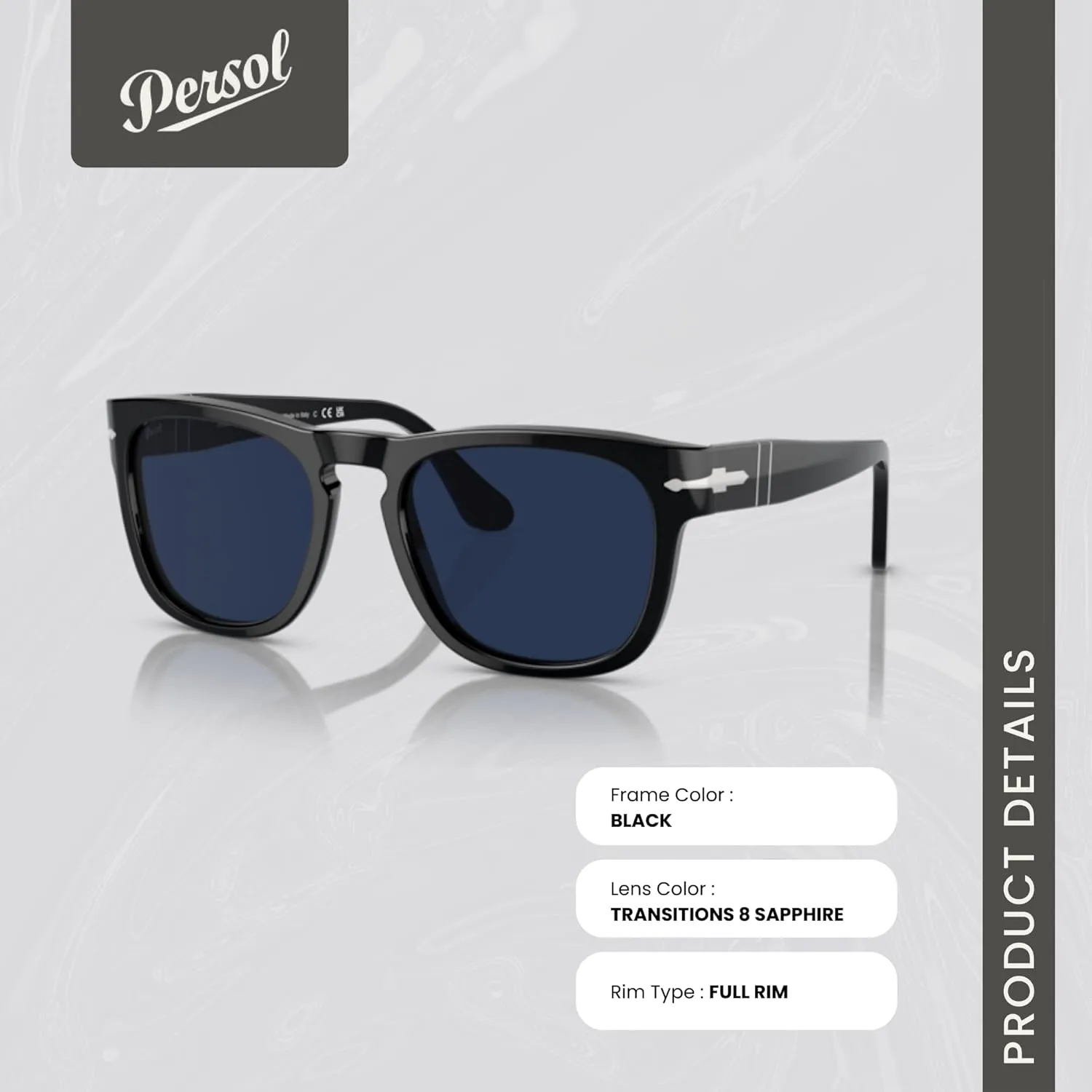 Persol Elio PO3333S Square Sunglasses for Men for Women   BUNDLE With Designer iWear Complimentary Eyewear Kit