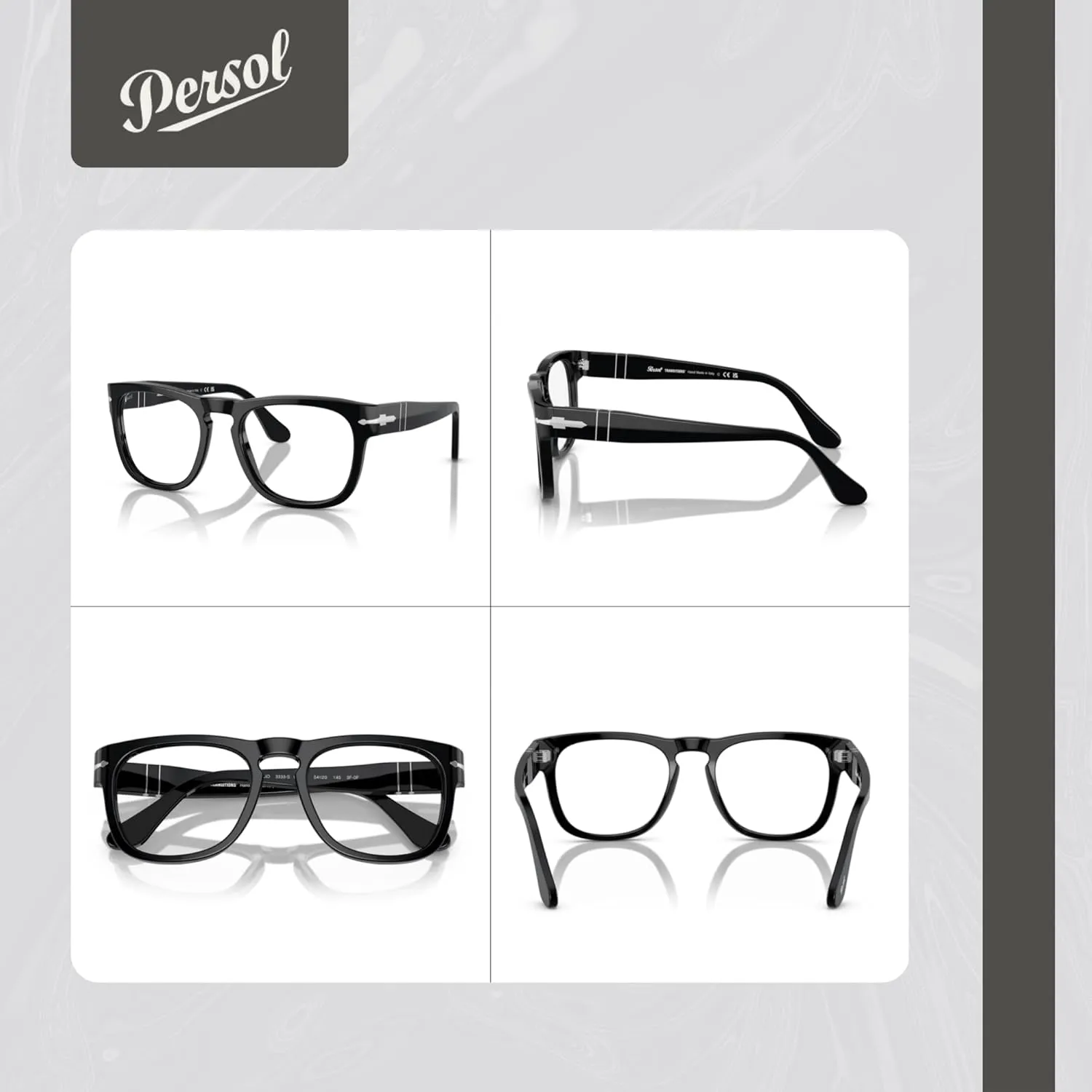 Persol Elio PO3333S Square Sunglasses for Men for Women   BUNDLE With Designer iWear Complimentary Eyewear Kit