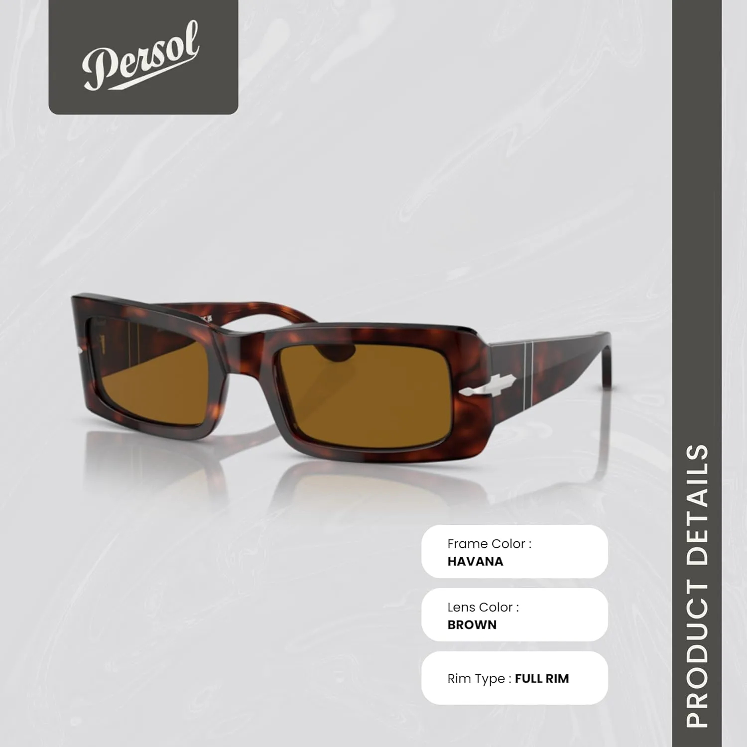 Persol Francis PO3332S Rectangle Sunglasses for Men for Women   BUNDLE With Designer iWear Complimentary Eyewear Kit