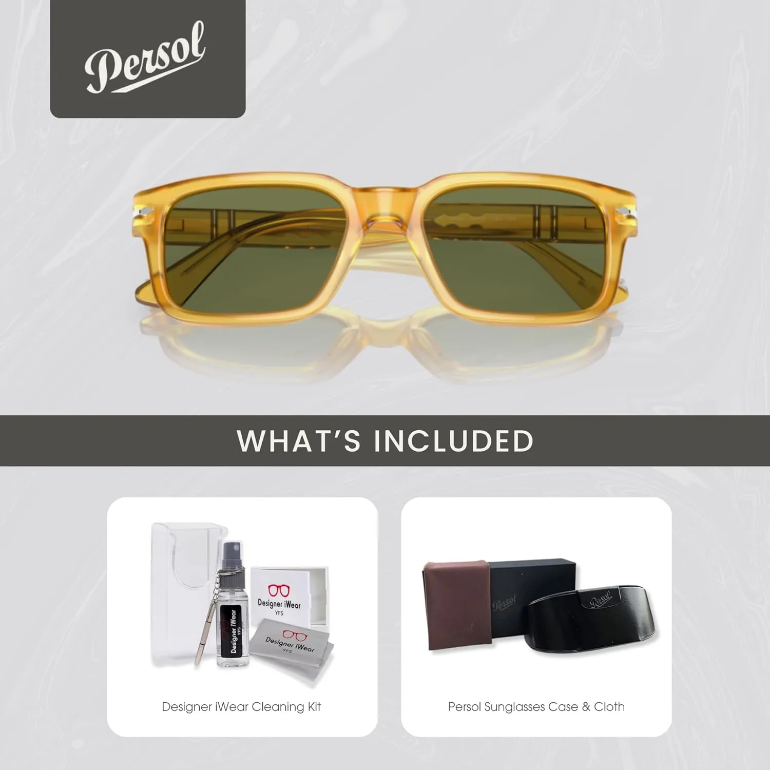 Persol PO3272S Rectangle Sunglasses for Men for Women   BUNDLE With Designer iWear Complimentary Eyewear Kit