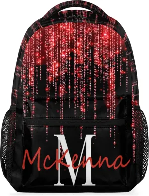 Personalized Backpack Cheer with Name Waterproof Large Bag for Birthday Holiday Gift, Romantic Red Glittering Printed with Black Background