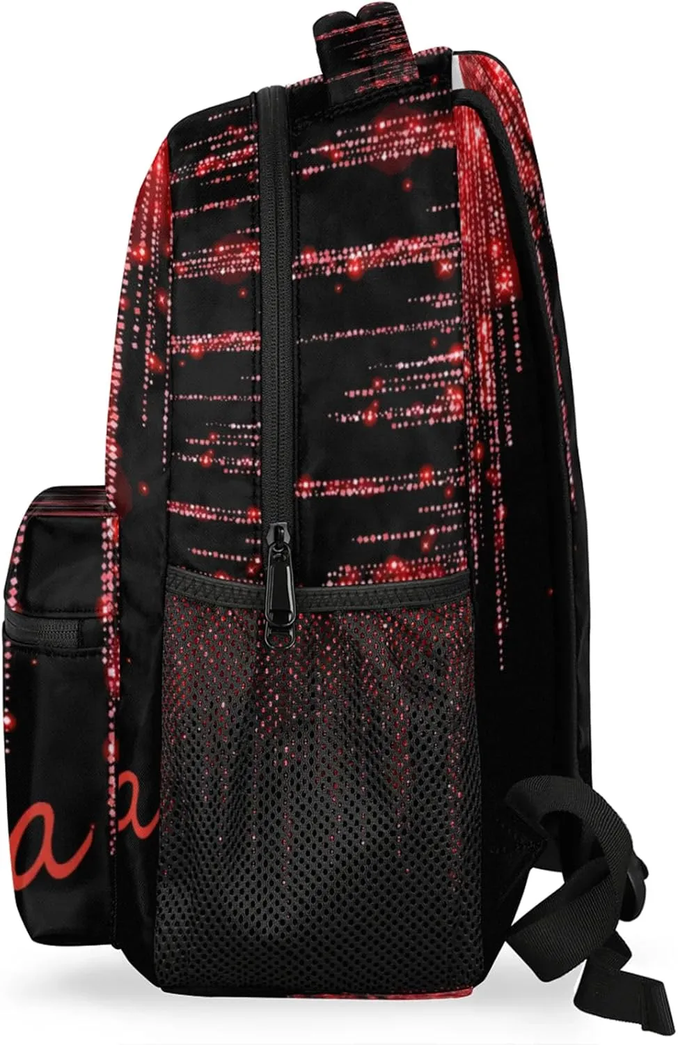 Personalized Backpack Cheer with Name Waterproof Large Bag for Birthday Holiday Gift, Romantic Red Glittering Printed with Black Background