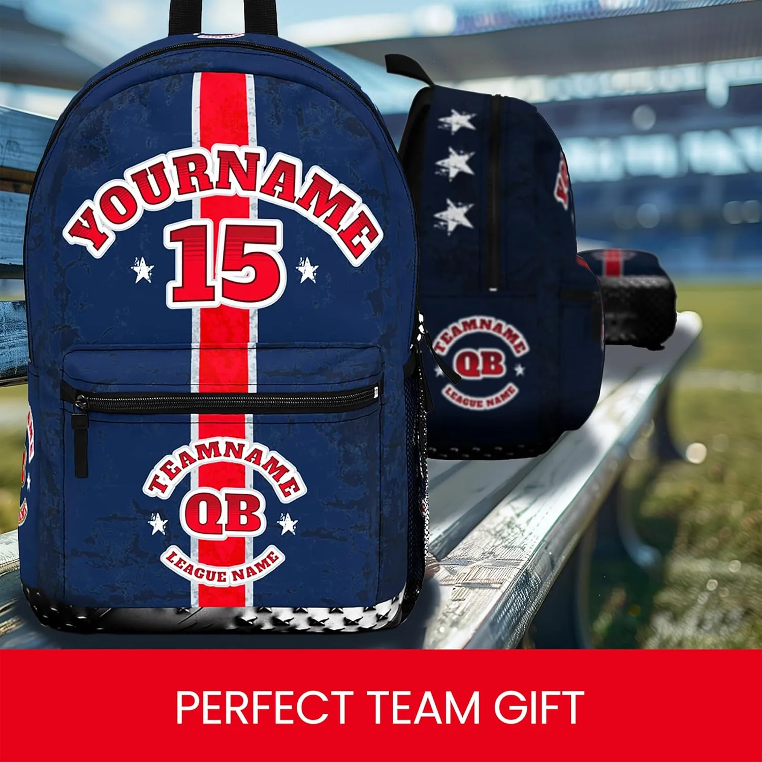Personalized Sport Backpack Soccer, Basketball, Baseball, Football Team Gift: Name, #, Colors, Logo; Team Travel Bag (Blue Yellow)