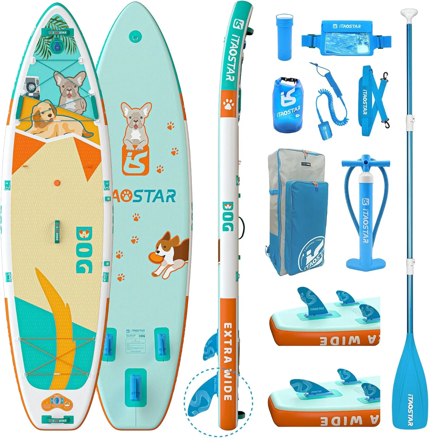 Pets 8'×29" / 11'×35" / 11'6"×34" Inflatable Paddle Board, One-Stop Premium SUP Accessories, Extra Wide Paddle Board for More Balance, Tailored Fins for More Fun