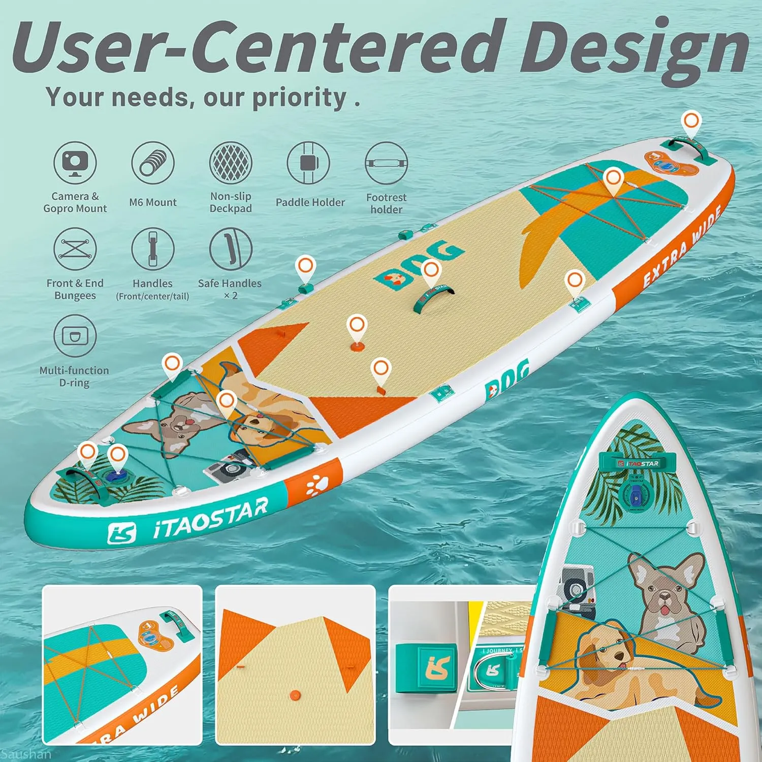 Pets 8'×29" / 11'×35" / 11'6"×34" Inflatable Paddle Board, One-Stop Premium SUP Accessories, Extra Wide Paddle Board for More Balance, Tailored Fins for More Fun