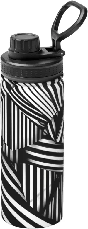 PHAYAH Black And White Geometric Lines Camping Hiking Hydration Flask Stainless Steel, Double Walled & Vacuum Insulated Water Bottle