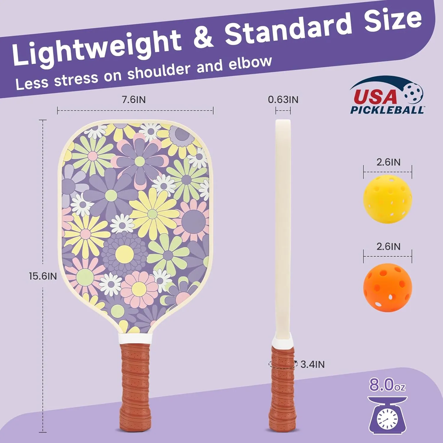 Pickleball Paddles, USAPA Approved Cute Pickleball Paddles Set of 2, Polypropylene Honeycomb Core, Fiberglass Pickleball Set with 2 Pickleball Rackets, 4 Pickleball Balls, 1 Pickleball Bag for Women