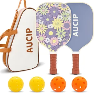 Pickleball Paddles, USAPA Approved Cute Pickleball Paddles Set of 2, Polypropylene Honeycomb Core, Fiberglass Pickleball Set with 2 Pickleball Rackets, 4 Pickleball Balls, 1 Pickleball Bag for Women