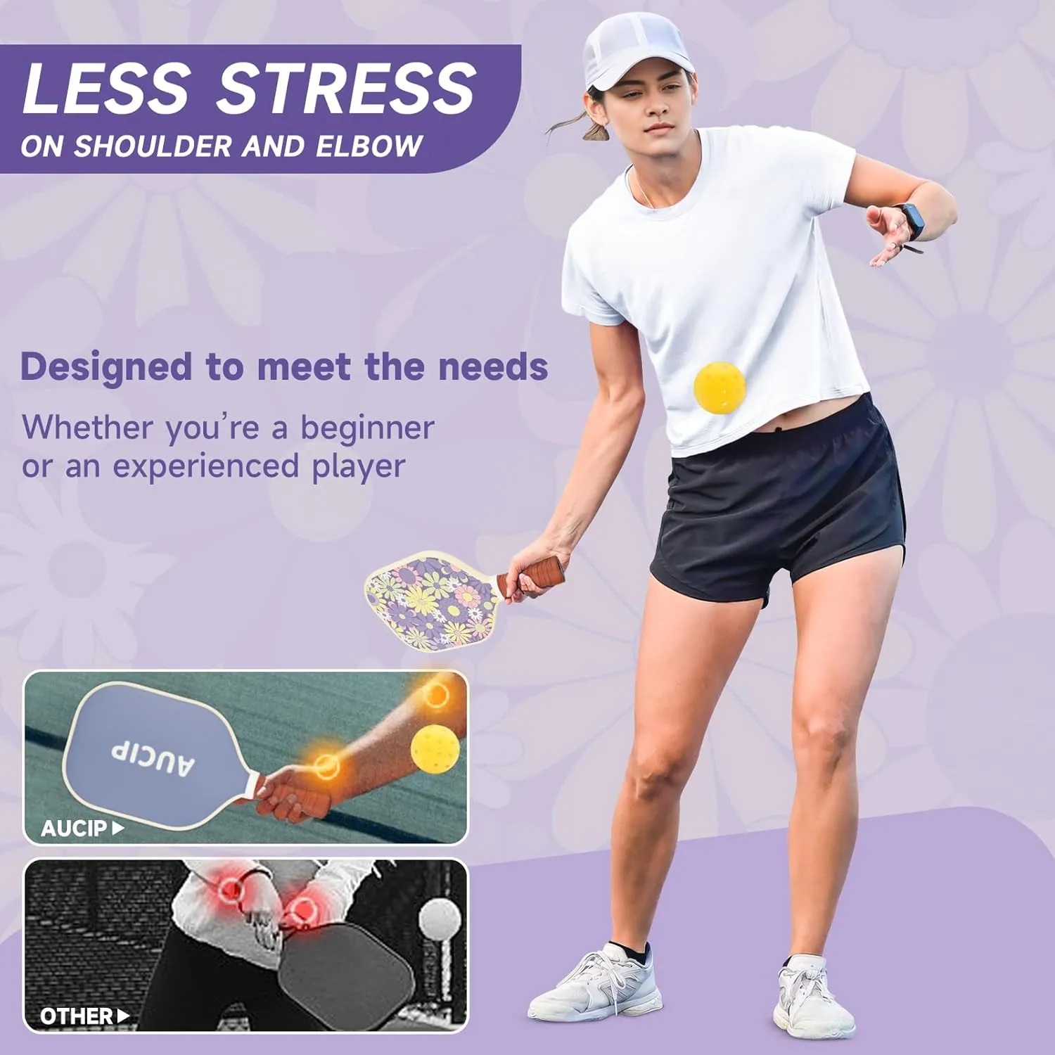 Pickleball Paddles, USAPA Approved Cute Pickleball Paddles Set of 2, Polypropylene Honeycomb Core, Fiberglass Pickleball Set with 2 Pickleball Rackets, 4 Pickleball Balls, 1 Pickleball Bag for Women
