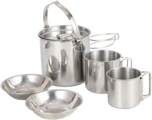 Picnic Cookware Set Stainless Steel Tableware Kettle Folding Bowl Camping Cup Portable Cutlery