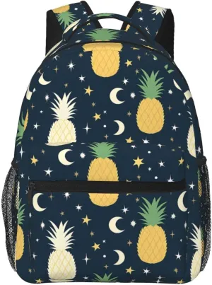 Pineapple Moon Stars Art Daypack Backpack Polyester Multipurpose Anti-Theft Shoulder Bag Big Capacity Gym Outdoor Hiking Backpack With Smooth Zippers