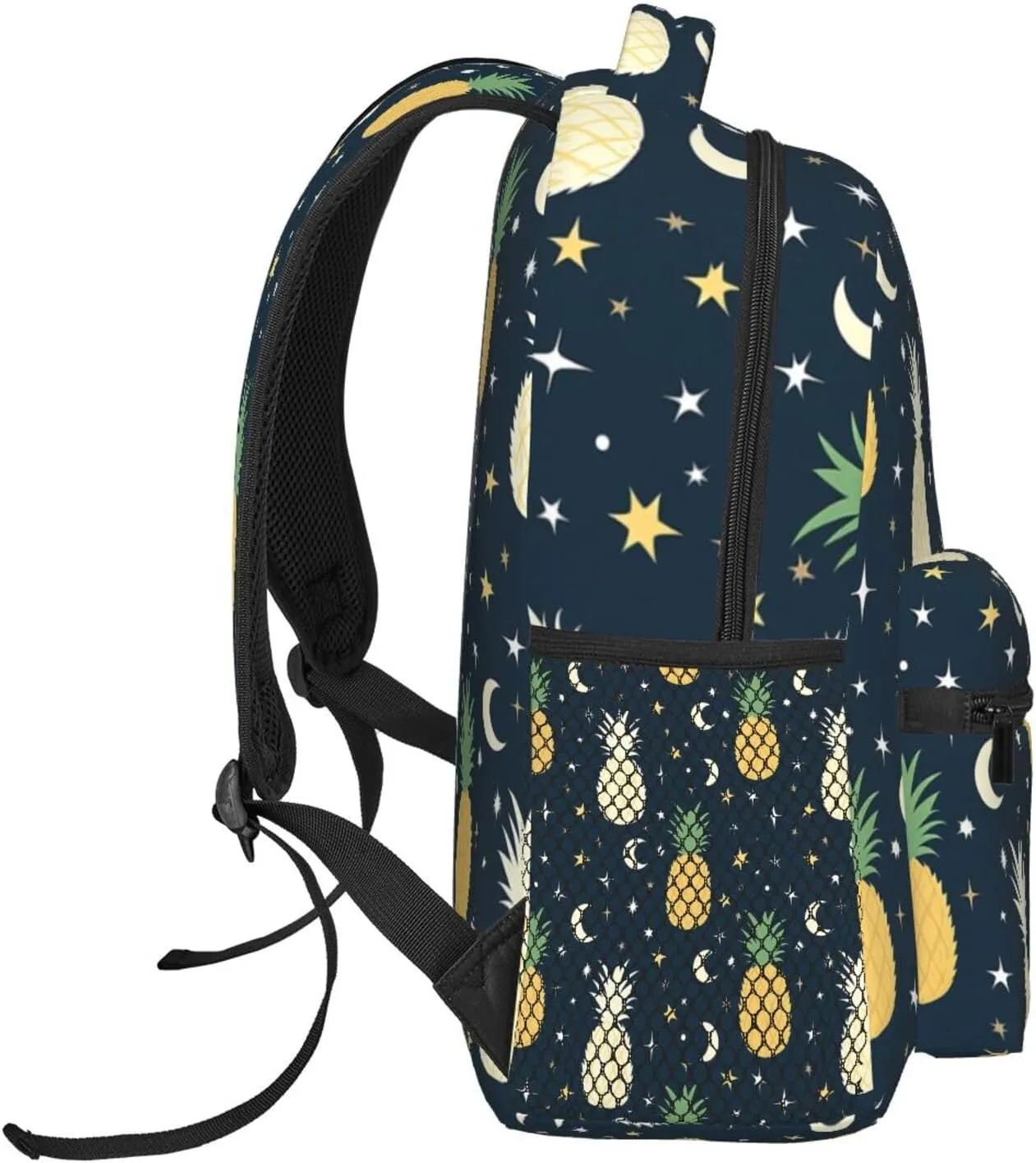 Pineapple Moon Stars Art Daypack Backpack Polyester Multipurpose Anti-Theft Shoulder Bag Big Capacity Gym Outdoor Hiking Backpack With Smooth Zippers