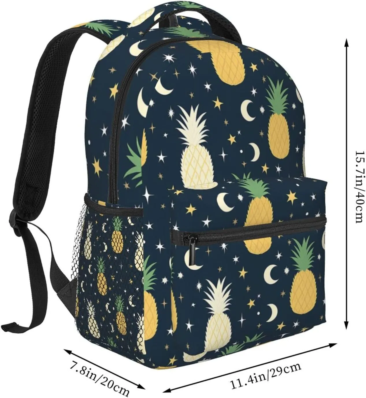 Pineapple Moon Stars Art Daypack Backpack Polyester Multipurpose Anti-Theft Shoulder Bag Big Capacity Gym Outdoor Hiking Backpack With Smooth Zippers