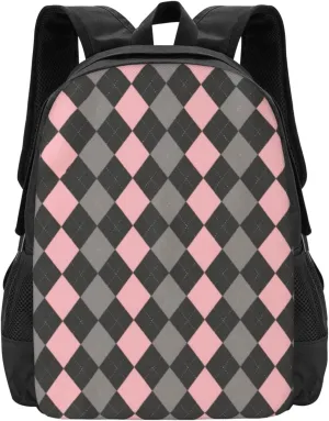 Pink Black Gray Argyle Lightweight Packable Backpack Travel Casual Hiking Daypack Foldable Backpack For Men Women
